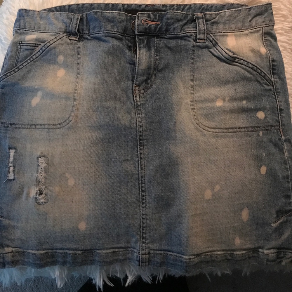 Calvin Klein Light Blue Distressed Denim Mini Skirt